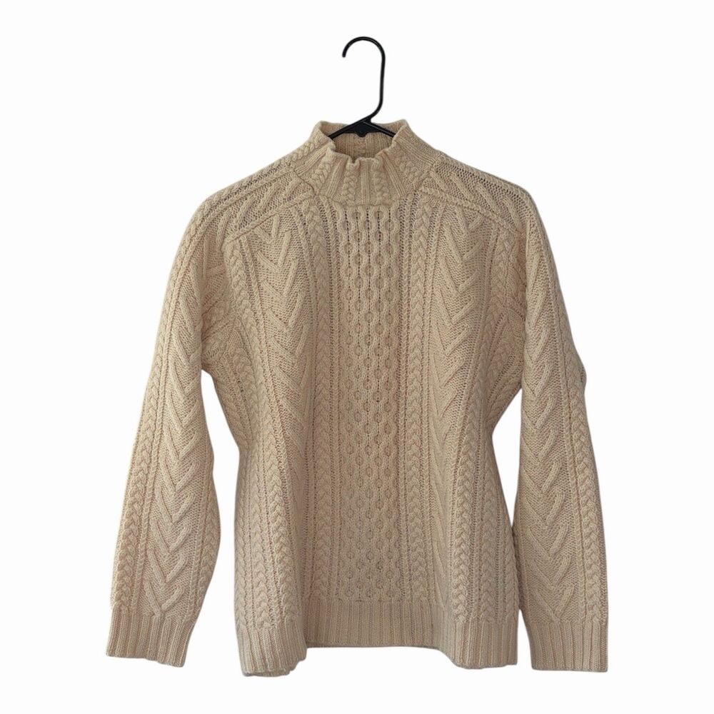 Lauren Ralph Lauren Sweater Women M Wool Ivory Fisherman Chunky Cable Hand Knit